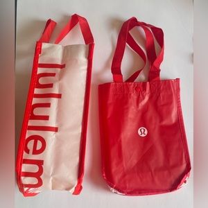 Lululemon Two Small reusable Shopping Bags Red